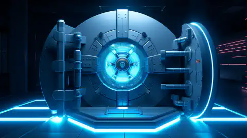 A 3D animated illustration showing a locked vault protected by a shield, representing secure access control on Linux systems.