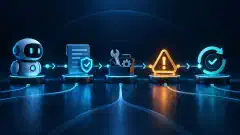 Agent operations timeline with policy decisions, tool calls, alerts, and recovery checks