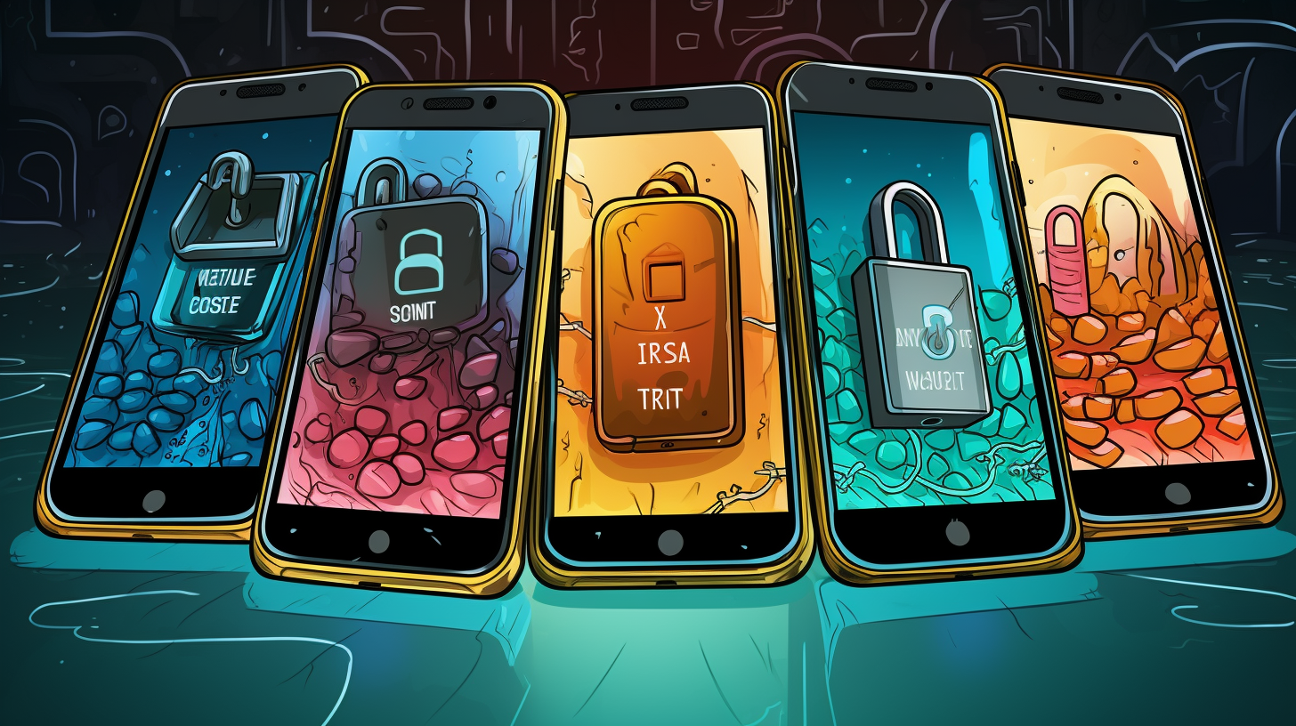 An illustration of four smartphones, each representing Session, Status, Signal, and Threema, secured with locks, highlighting their focus on secure messaging.