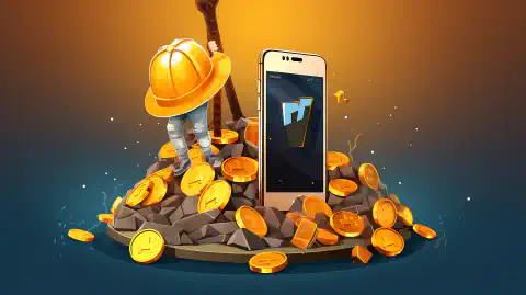 A cartoon-style smartphone with a pickaxe mining VerusCoin.