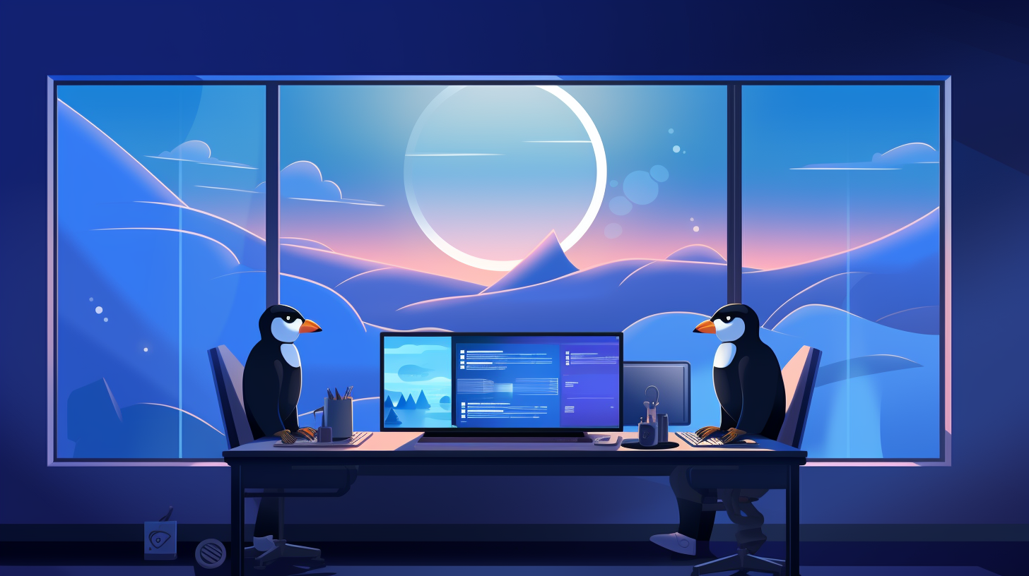 An animated illustration showcasing Windows and Linux collaboration.