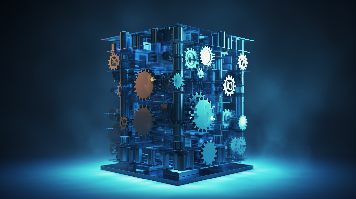 Symbolic representation of a computer tower with gears inside, illustrating efficient Windows system management.