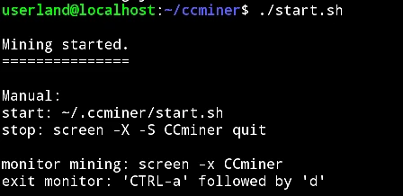 Example output of running the verus ccminer start.sh script